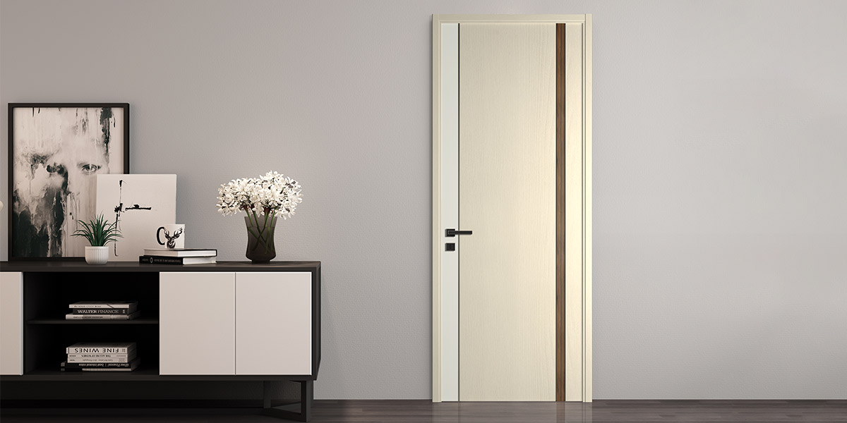 PVC Interior Door in White and Wood Tone Modern White and wood Interior PVC Door