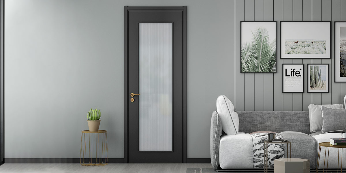 Modern black interior door with glass panels