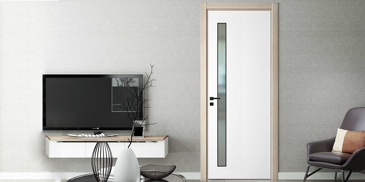 PVC Interior Door in White and Wood Tone Modern White Interior PVC Door with glass panels
