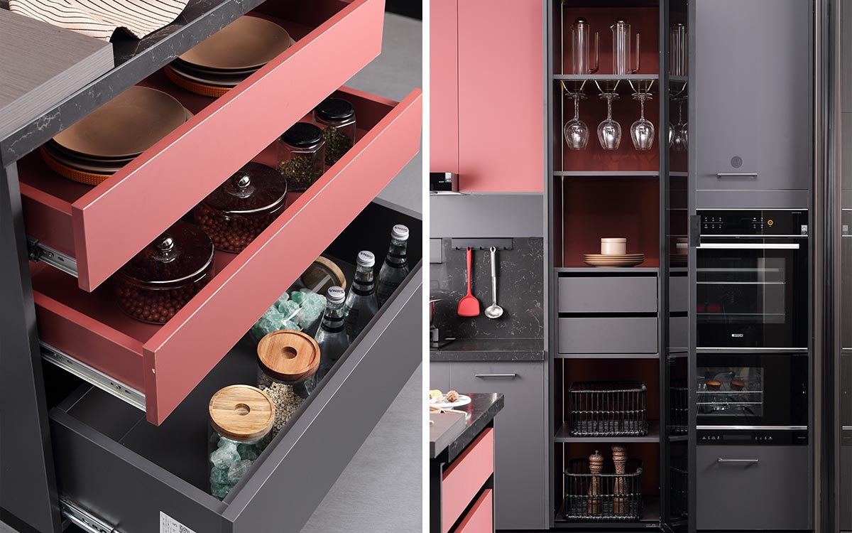 Gray and Red Matte Lacquer Kitchen Furniture Gray and Red Matte Lacquer Kitchen Furniture