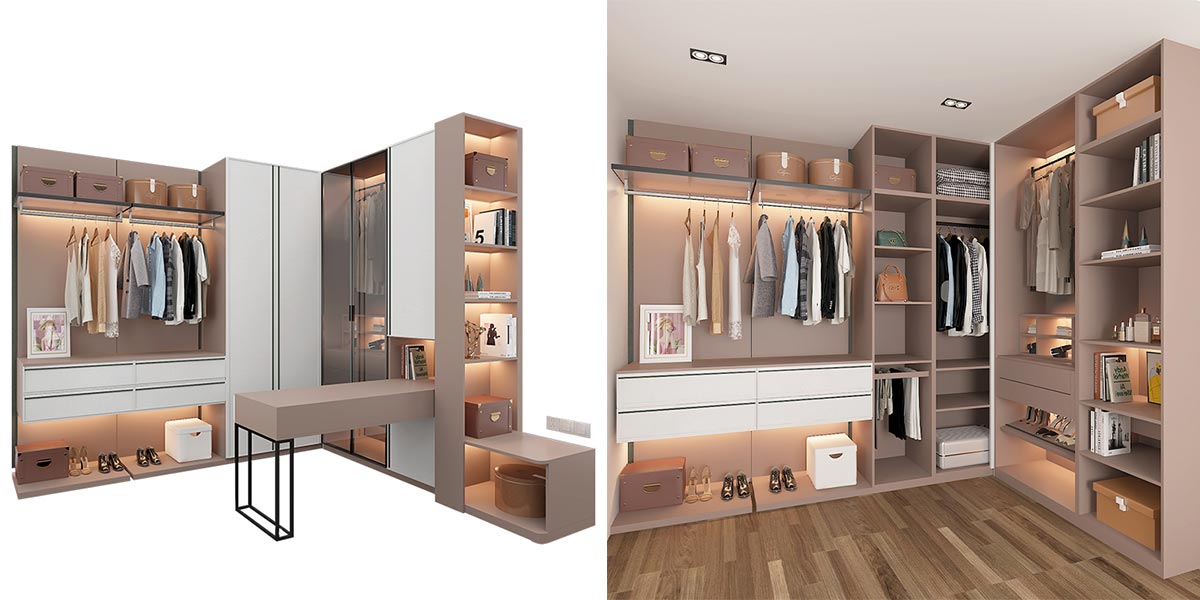 White and Pink Women Closet with Dressing Table White and Pink Women Closet with Dressing Table