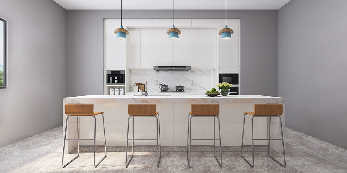 Modern Waterfall Island Kitchen with Quartz Countertop Modern white Waterfall Kitchen Island with Quartz Countertop