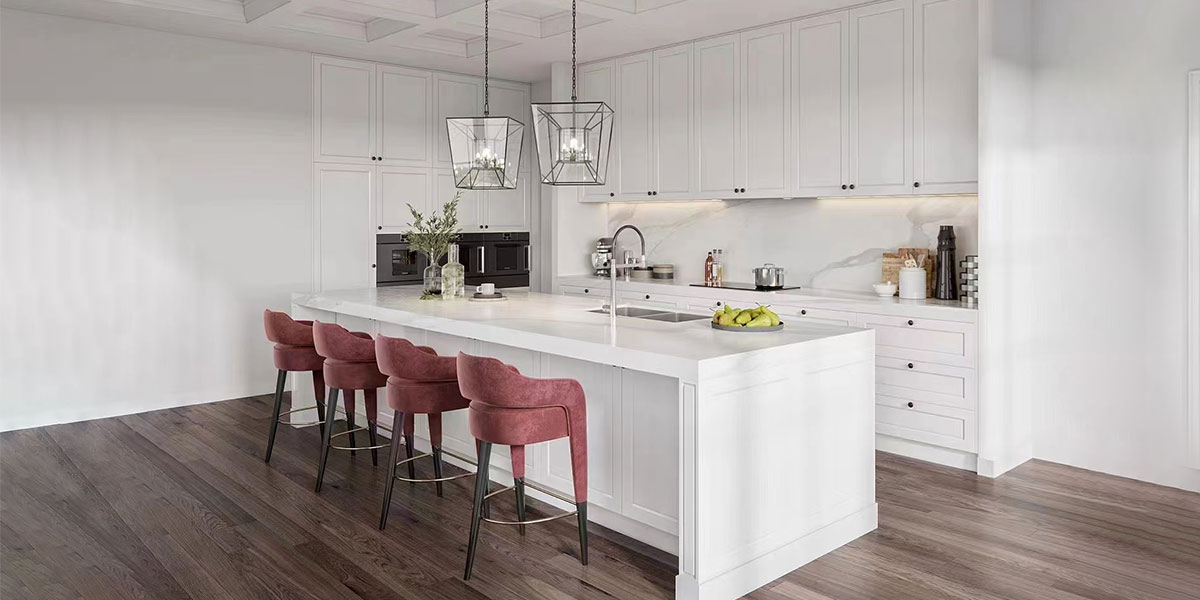 white kitchen island with seating