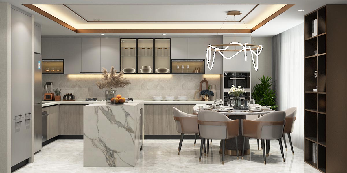 L-shaped kitchen with island