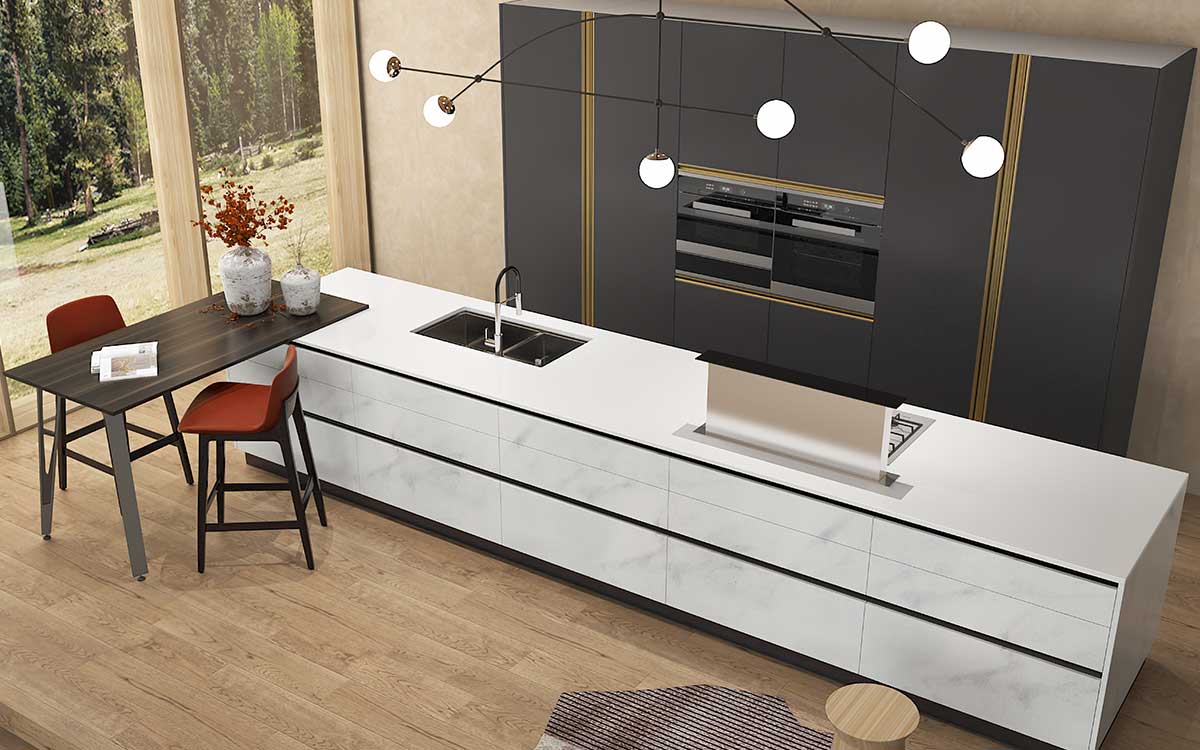 Modern Galley Kitchen in Grey and White Modern Galley Kitchen in Grey and White