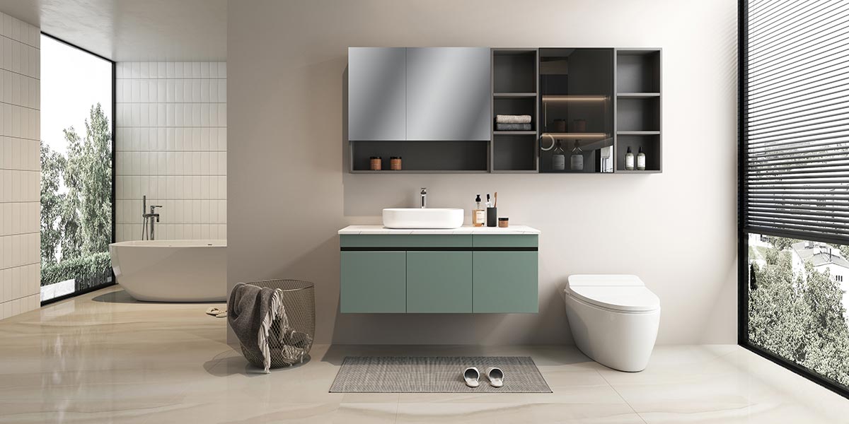 Mint Green Floating Vanity with Vessel Sink