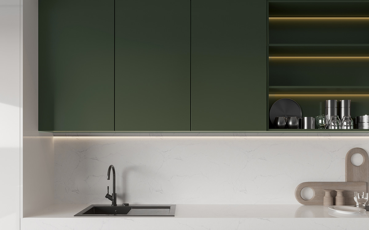 Green and White Flat Front Kitchen Cabinets Green and White Flat Front Kitchen Cabinets