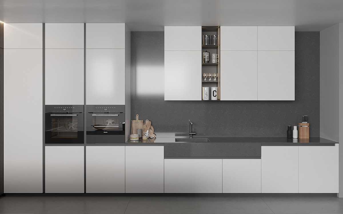 Painted White Kitchen with Grey Island Painted White Kitchen with Grey Island