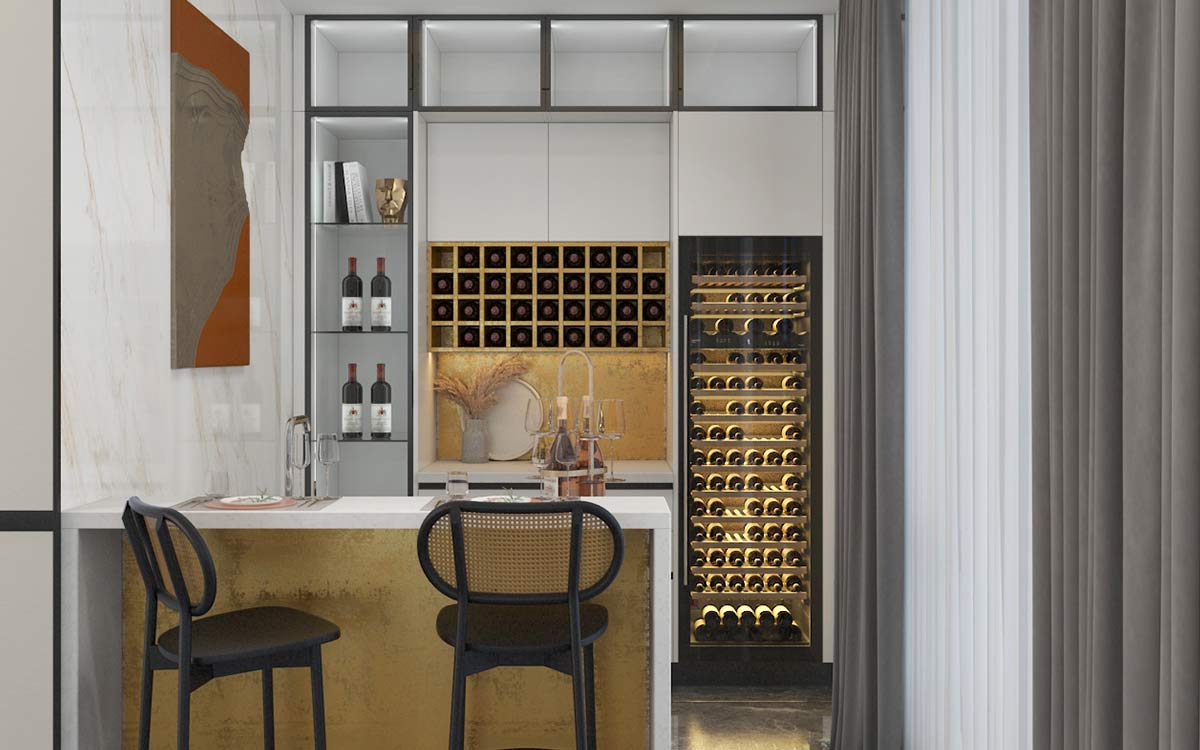 Custom Home Bar in White and Gold Custom Home Bar in White and Gold