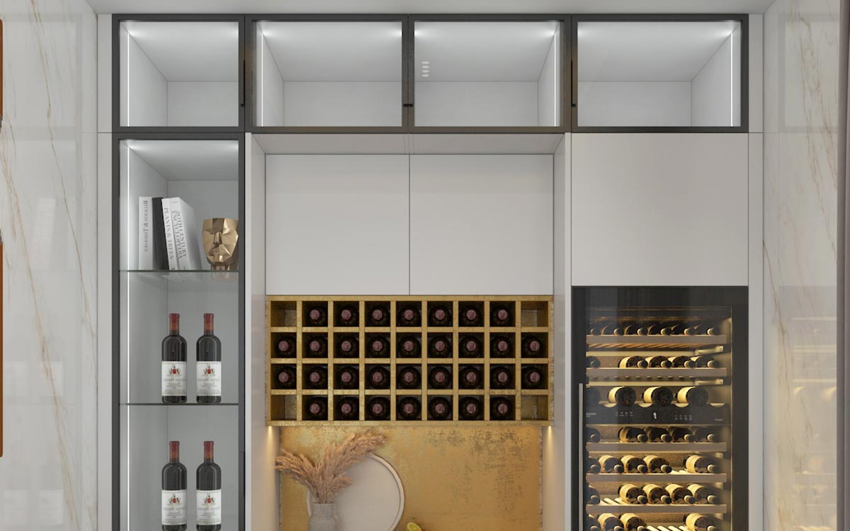 Custom Home Bar in White and Gold Custom Home Bar in White and Gold