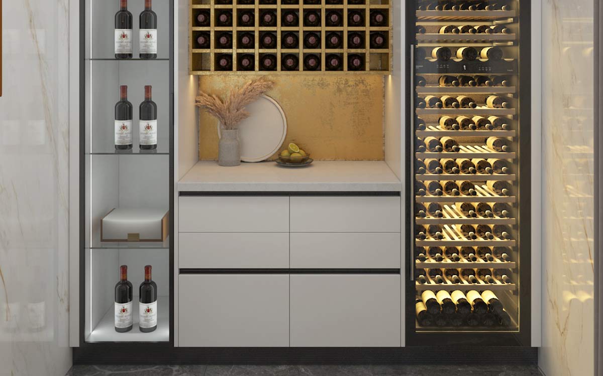 Custom Home Bar in White and Gold Custom Home Bar in White and Gold