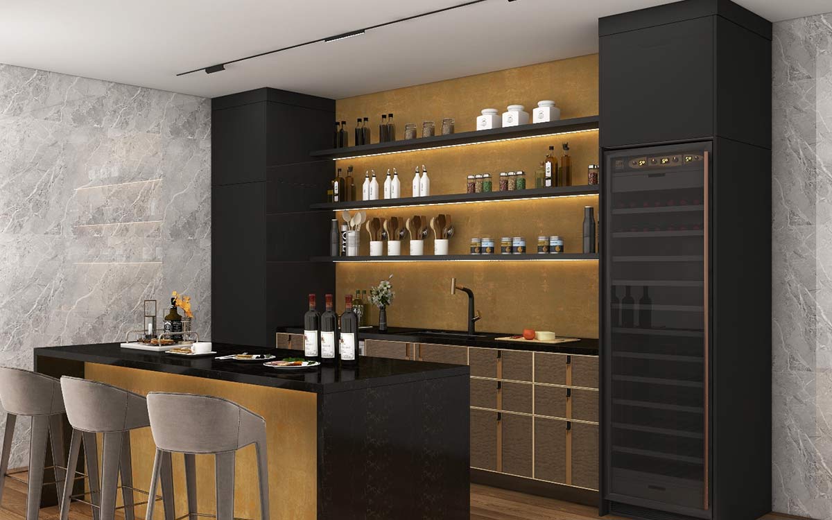 Modern Black and Gold Custom Home Bar Modern Black and Gold Custom Home Bar
