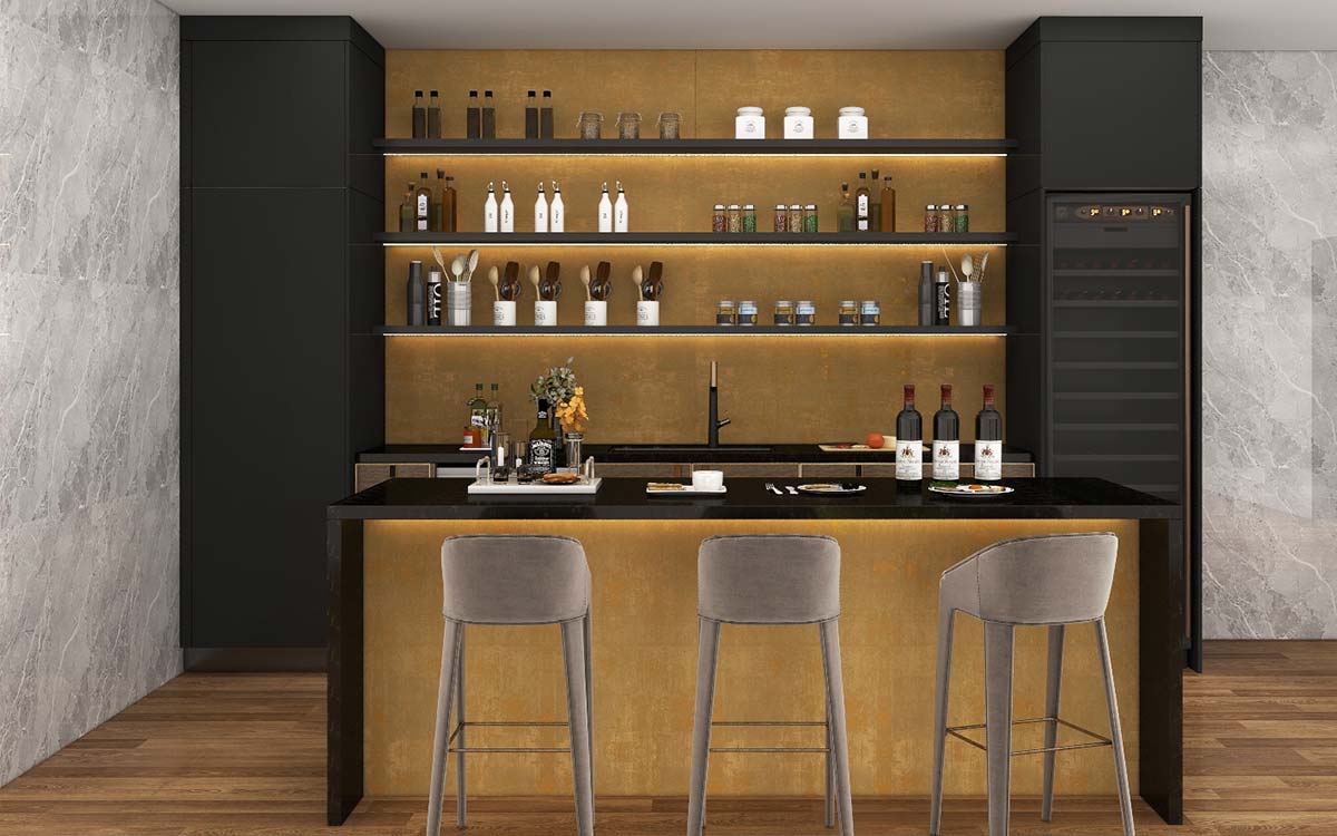 Modern Black and Gold Custom Home Bar Modern Black and Gold Custom Home Bar