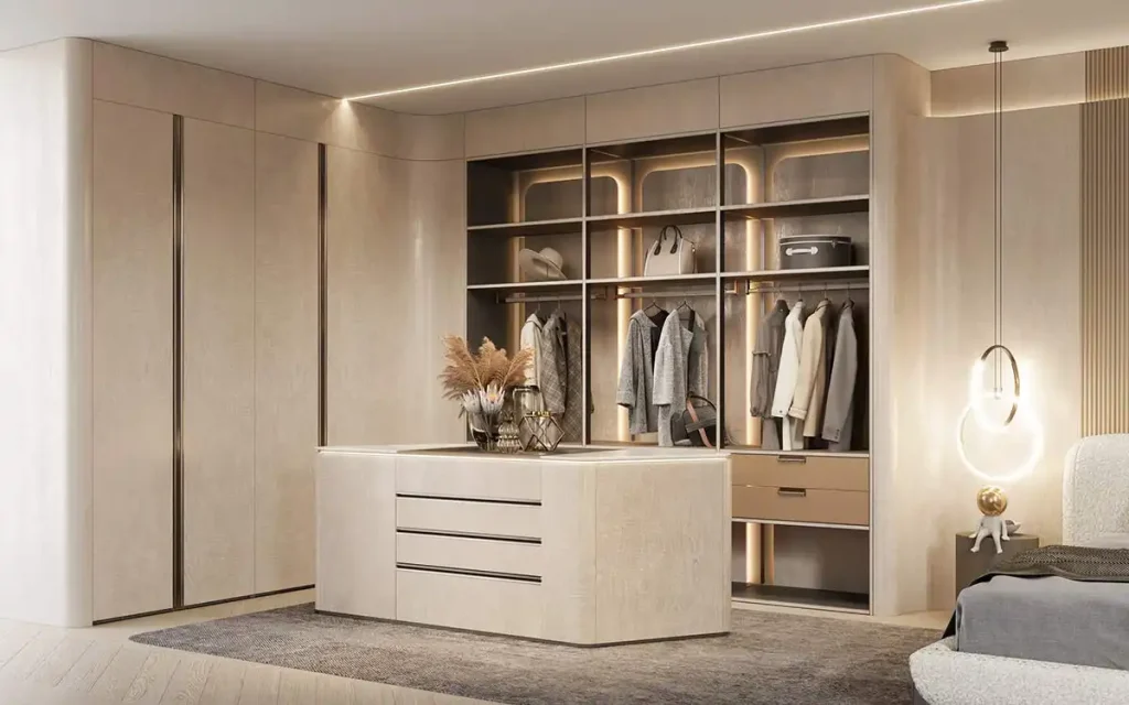 beige designer wardrobe