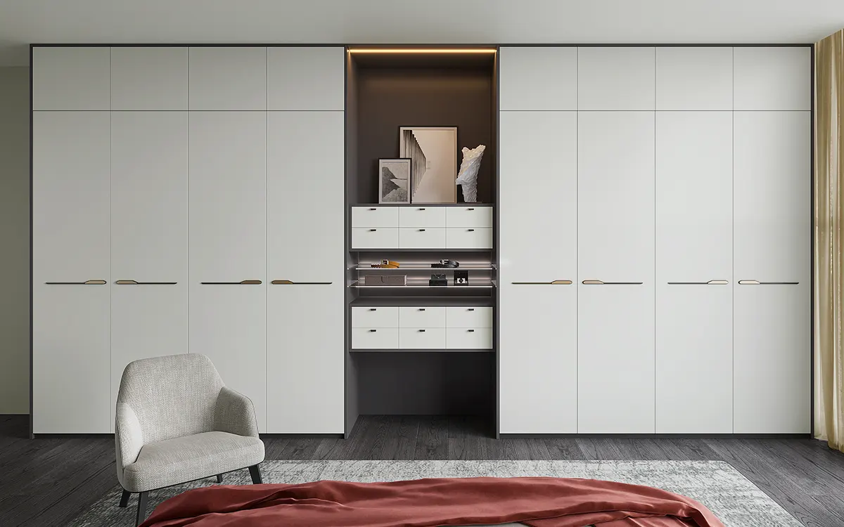 Hinged Wardrobes in Off White and Elephant Grey Hinged Fitted Wardrobes in Off White and Elephant Grey