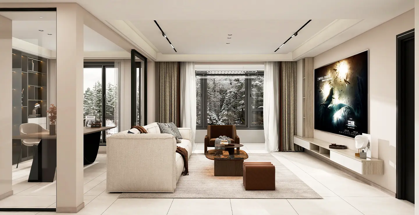 living room and home office open design living room and home office open design