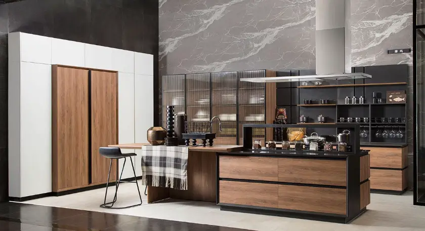 modern handleless wood veneer cabinets