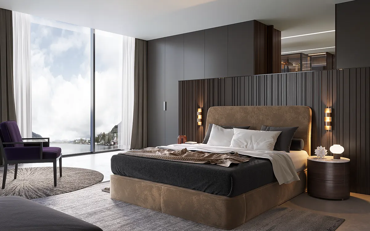 Modern Luxury Closet in Dark Grey and Dark Wood Modern Luxury Bedroom Design
