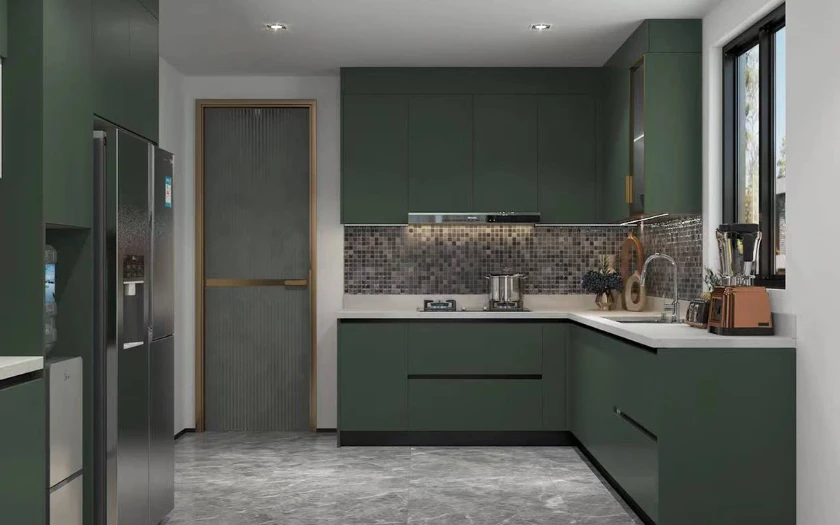 custom small green kitchen